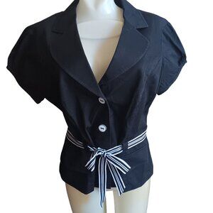 sz 14 Vintage Robbie Bee Black Blazer Blouse Top Tie Belt Pockets 1990's